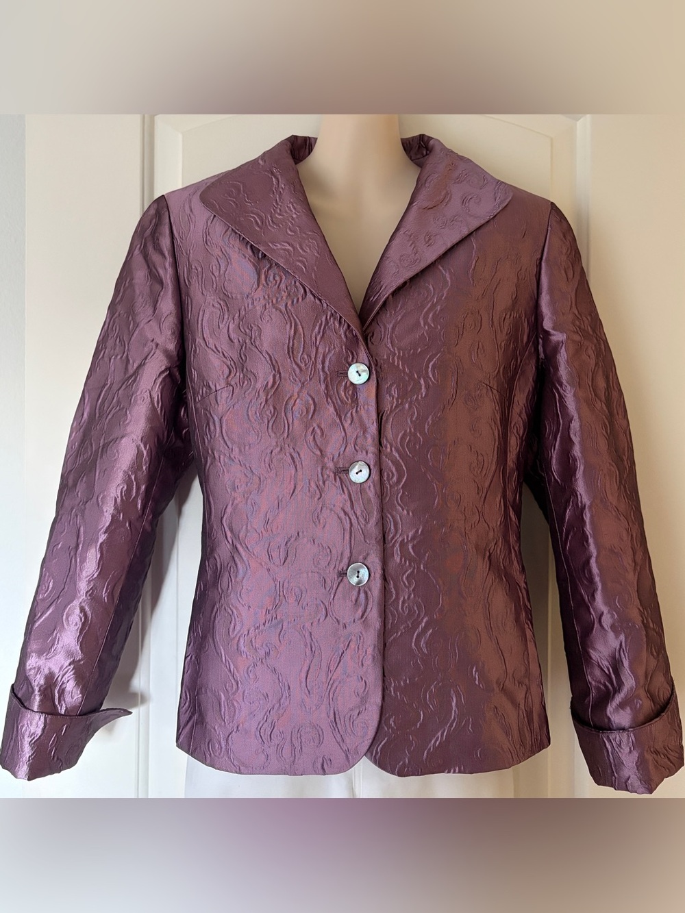 Nina McLemore Luxury 100% Silk Jacquard Blazer Jacket Shell Buttons